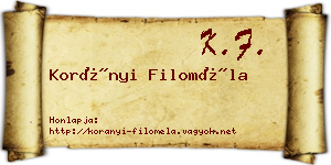 Korányi Filoméla névjegykártya